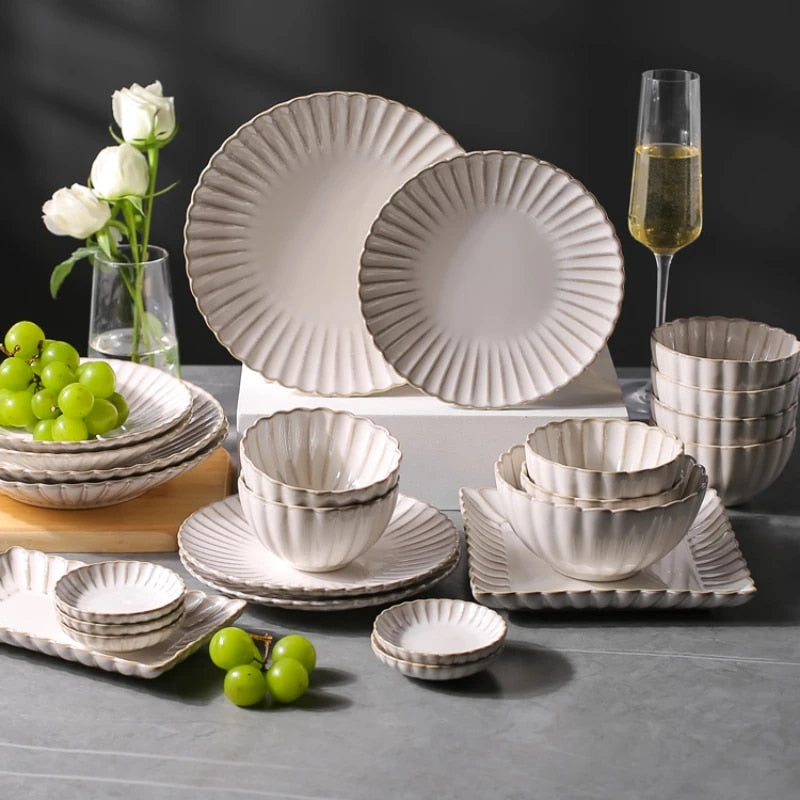 White Scalloped Ceramic Tableware Plates & Bowls - 6 Sizes & Sets