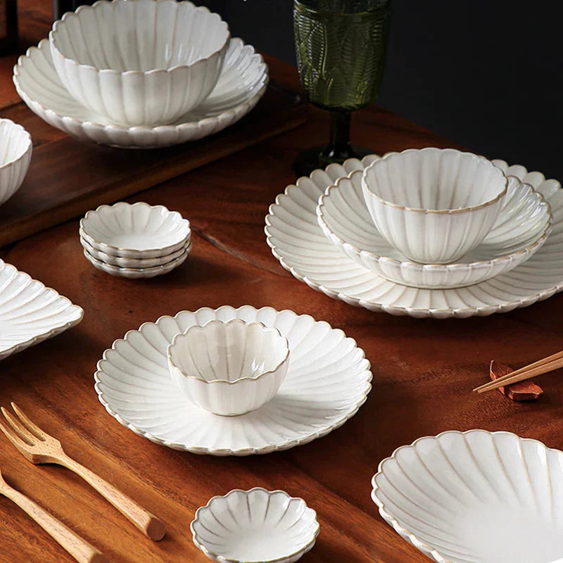 White Scalloped Ceramic Tableware Plates & Bowls - 6 Sizes & Sets