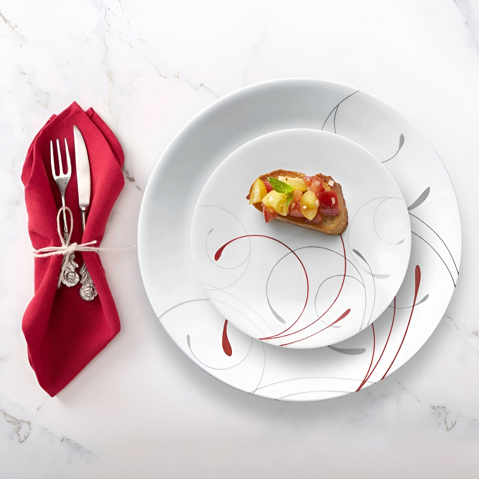 Splendor White Red Dinner Set