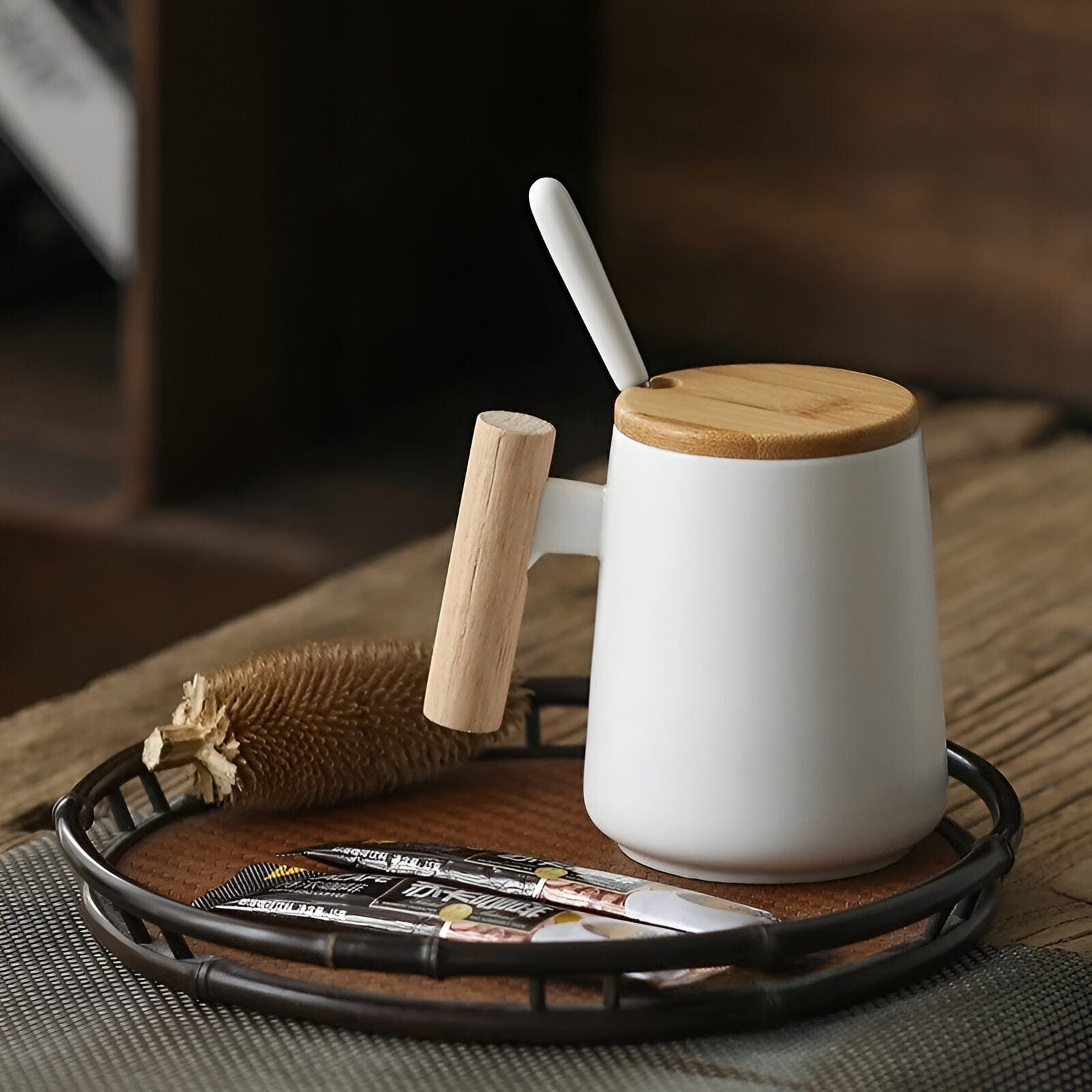 Wooden Handle Ceramic Coffee Mug