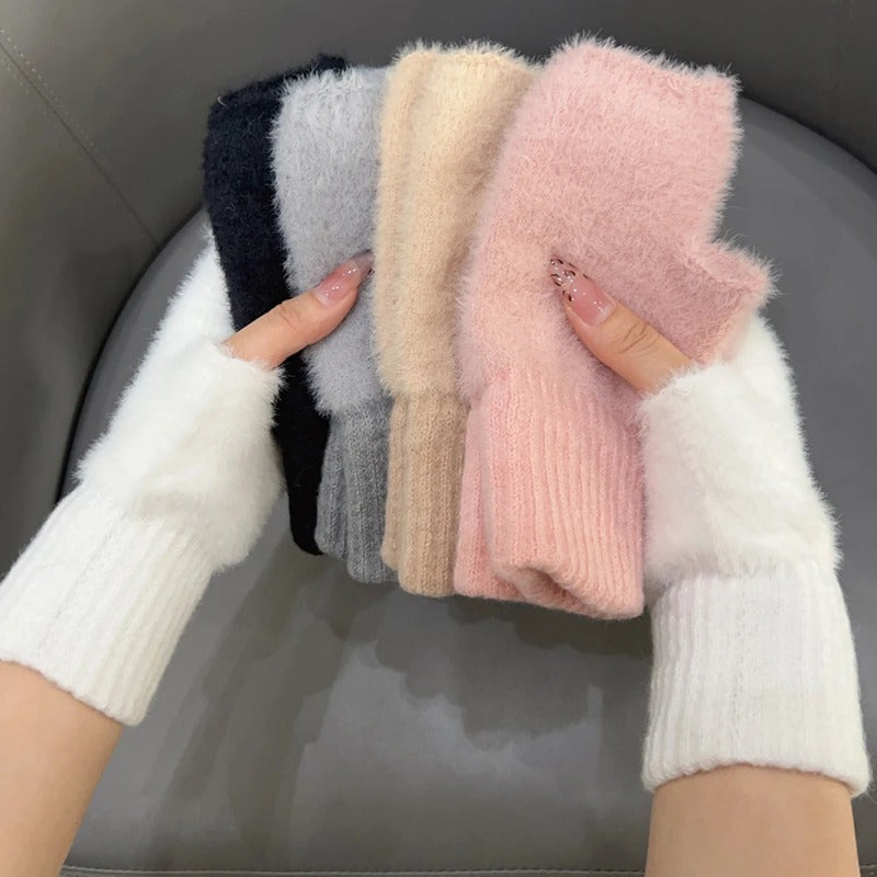 Guantes suaves de invierno con medio dedo