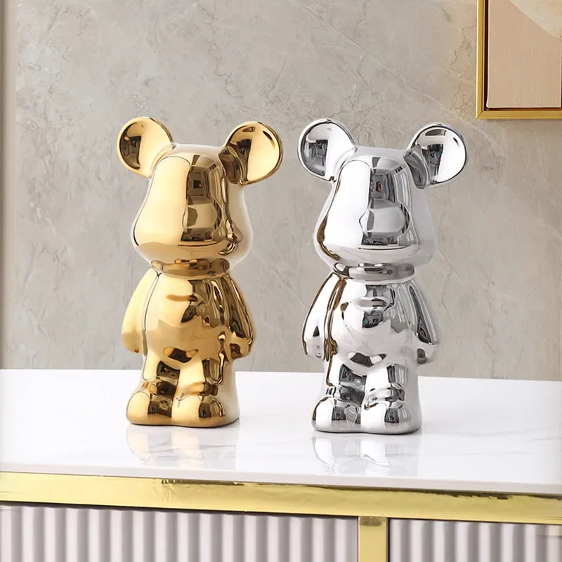 Unieke Metallic Bear Penny Bank - Decoratieve muntbank voor woondecoratie