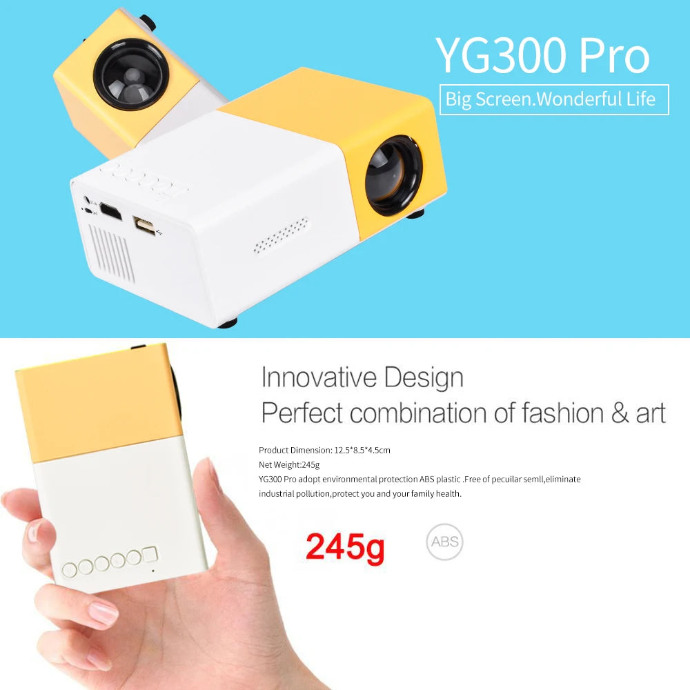 "Mini Projetor – Suporte 1080P Full HD, Projetor LED Portátil, Reprodução de Vídeo 4K, Múltiplas Opções de Conectividade"