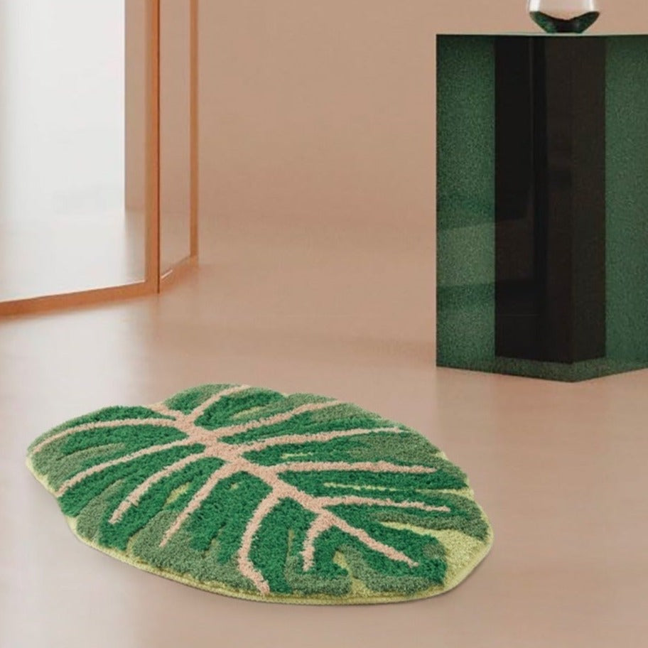 Alfombra antideslizante con hojas de plátano y monstera tropical: decoración inspirada en la naturaleza para su hogar