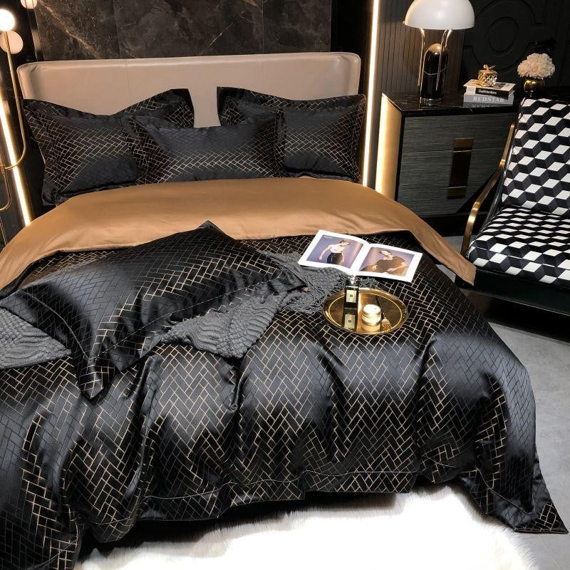 Talia Black Cotton Satin Bedding Set