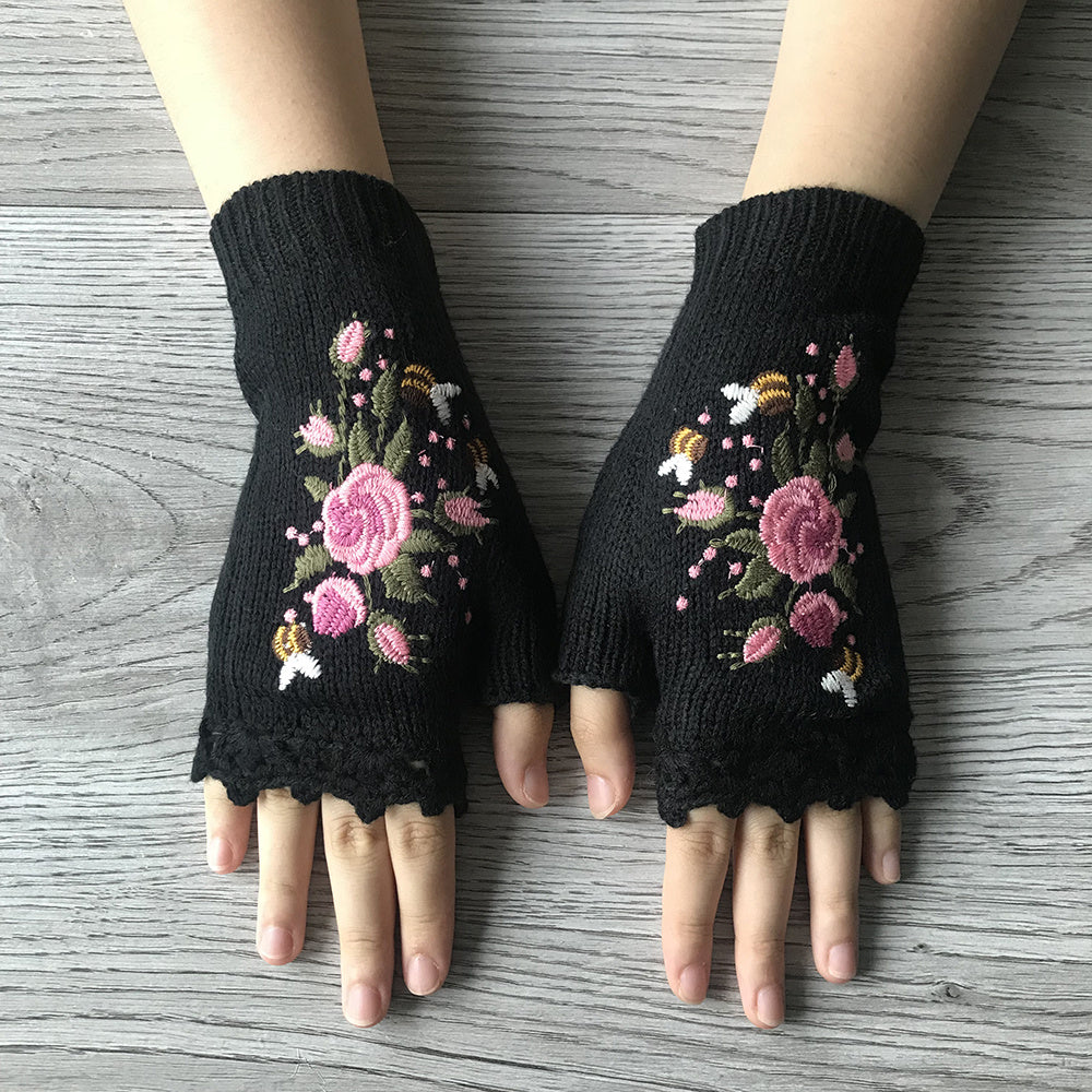 3Leaves Floral Fingerless Gloves