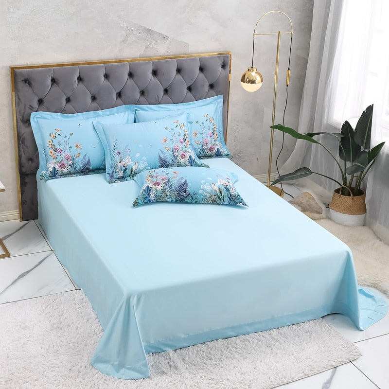 Set copripiumino Botanical Sky Blue (cotone egiziano, 500 TC)