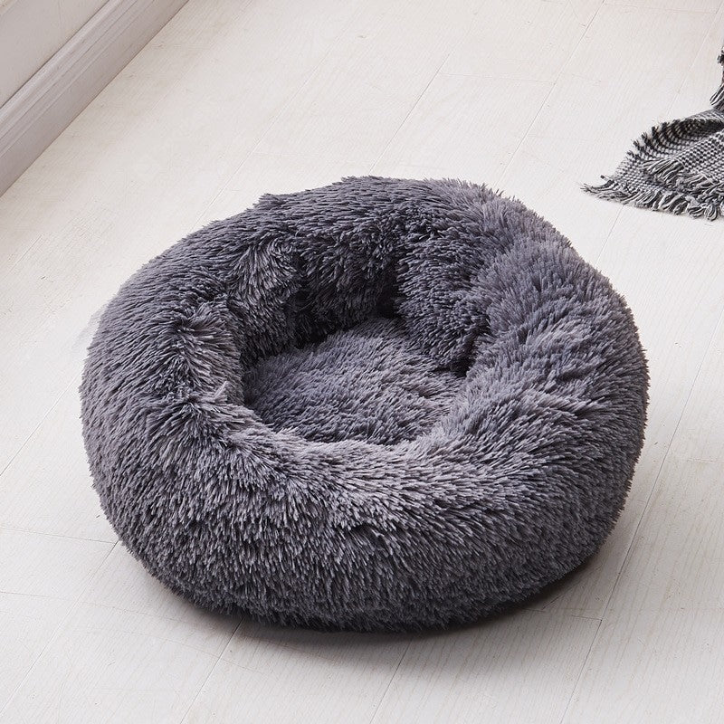 Round Plush Calming Donut Dog Bed for Small to Large Dogs