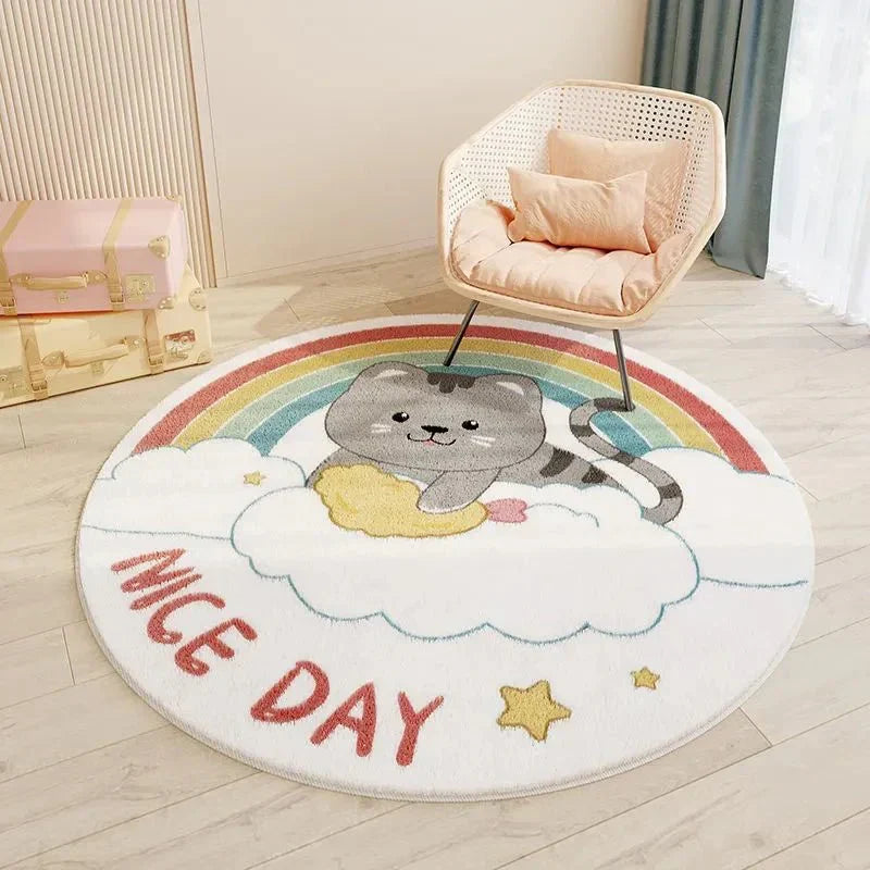 Tapis rond pour chambre d'enfant à motif dessin animé | Tapis de jeu doux, confortable et durable