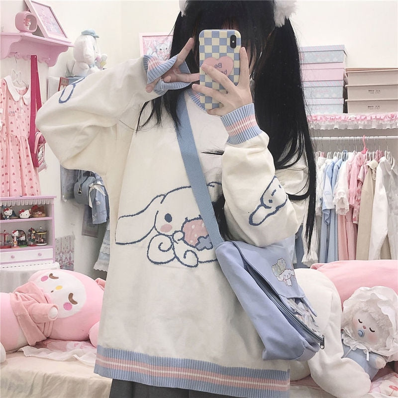 Cinnamoroll pletená mikina s kapucí