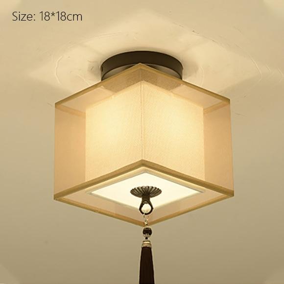 Classic Japanese LED Warm Ceiling Lamp - Iron with Cloth Shade, Surface-Mounted, E27 Bulb