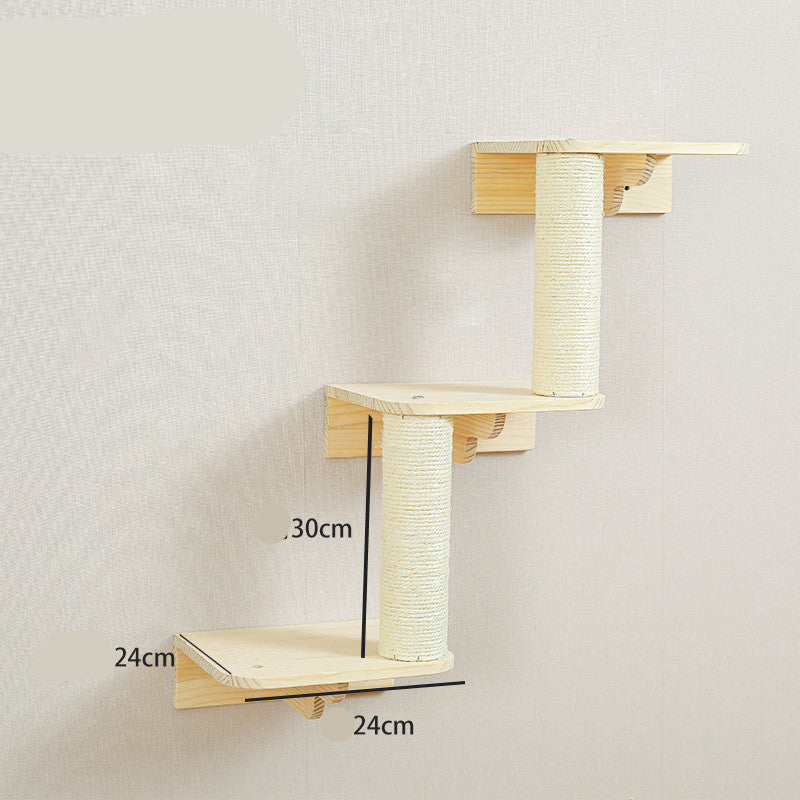 ClimbCraft Deluxe Wall-Mounted Cat Adventure: Solid Wood Sisal Pole & Play Platform