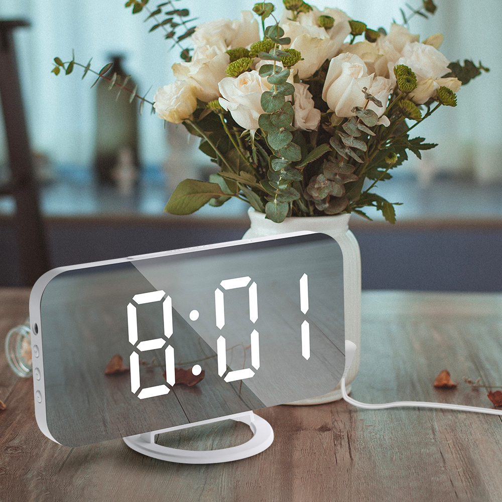 Reloj despertador digital LED con espejo