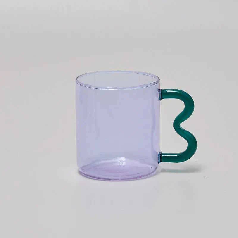 Colourful Glass Coffee Mug With Squiggle Handle