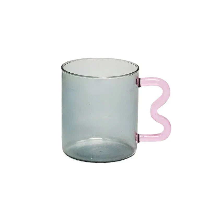 Colourful Glass Coffee Mug With Squiggle Handle