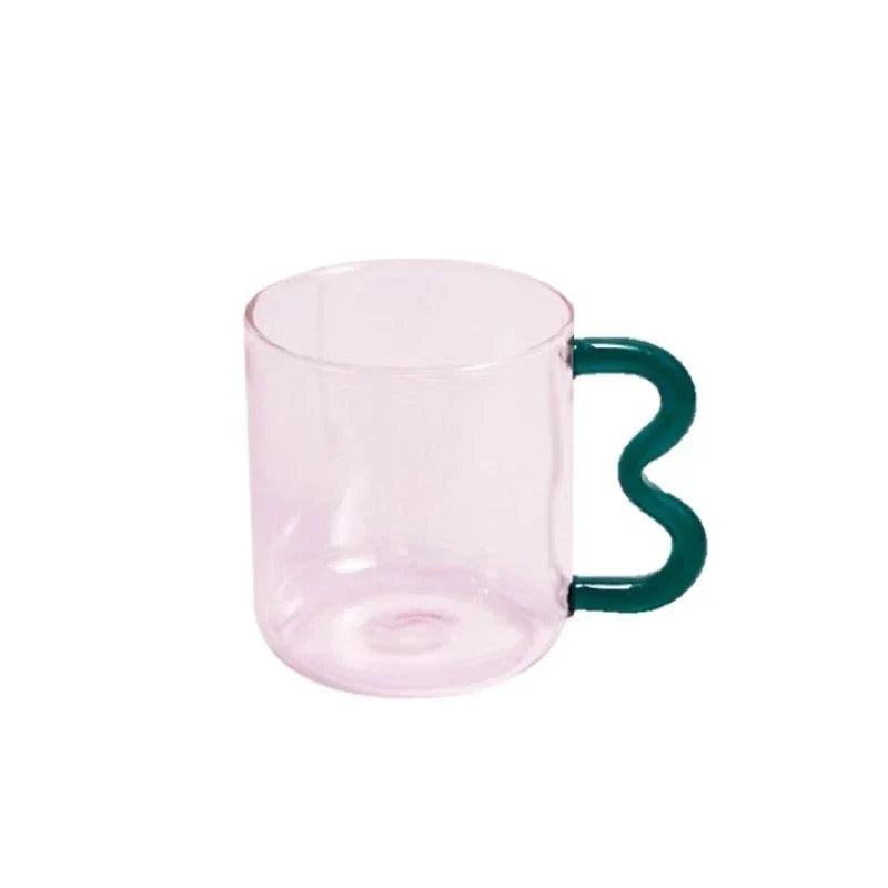 Colourful Glass Coffee Mug With Squiggle Handle