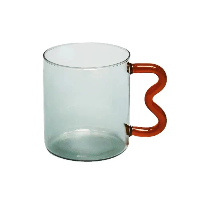 Colourful Glass Coffee Mug With Squiggle Handle