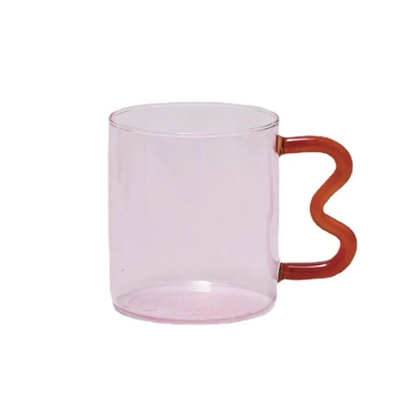 Colourful Glass Coffee Mug With Squiggle Handle