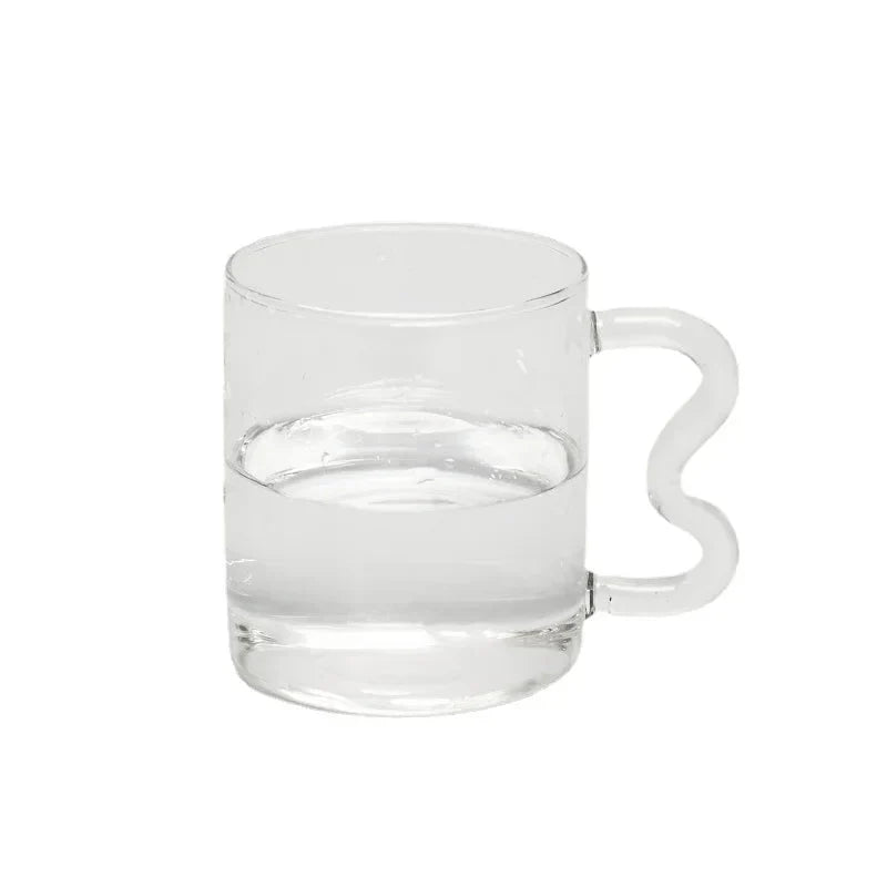 Colourful Glass Coffee Mug With Squiggle Handle