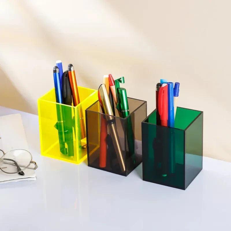 Vibrant Transparent Desk Pen Holder – Stylish Acrylic Storage for Office and Home Organization