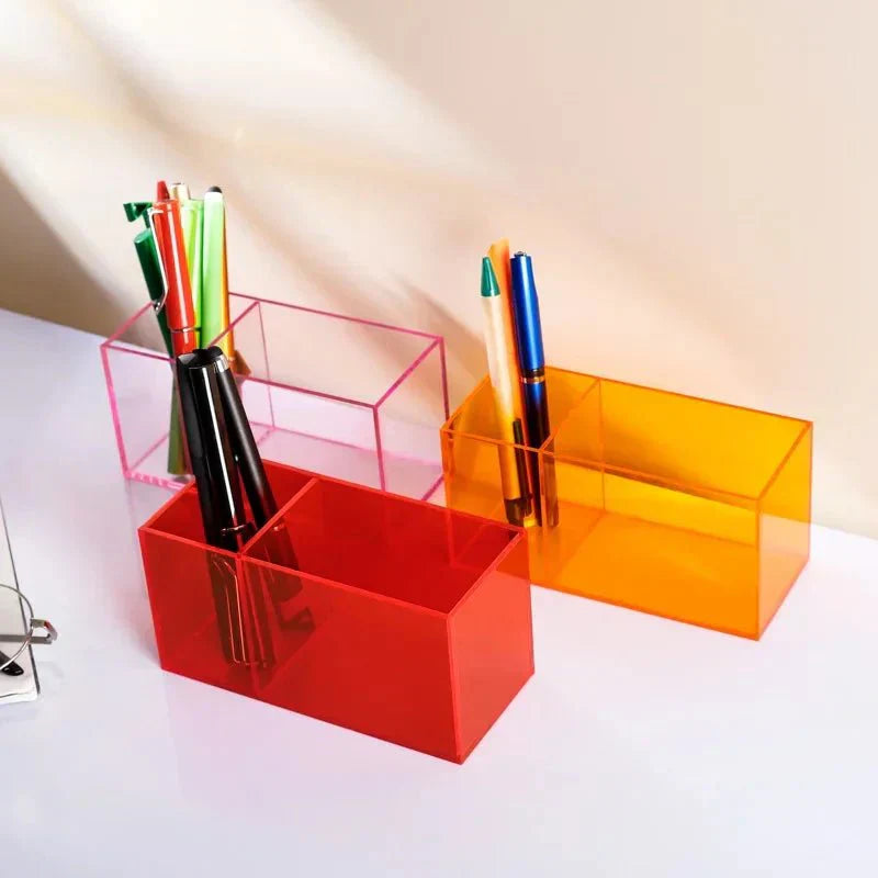 Vibrant Transparent Desk Pen Holder – Stylish Acrylic Storage for Office and Home Organization