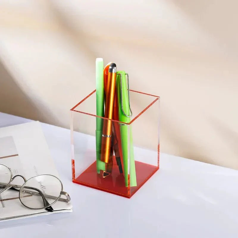 Vibrant Transparent Desk Pen Holder – Stylish Acrylic Storage for Office and Home Organization