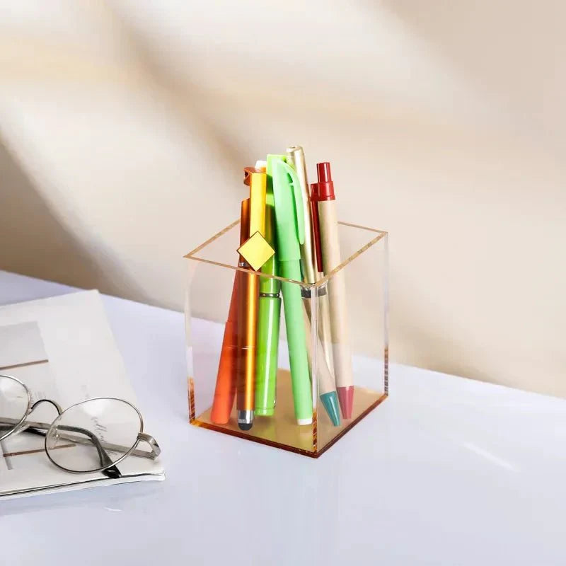 Vibrant Transparent Desk Pen Holder – Stylish Acrylic Storage for Office and Home Organization