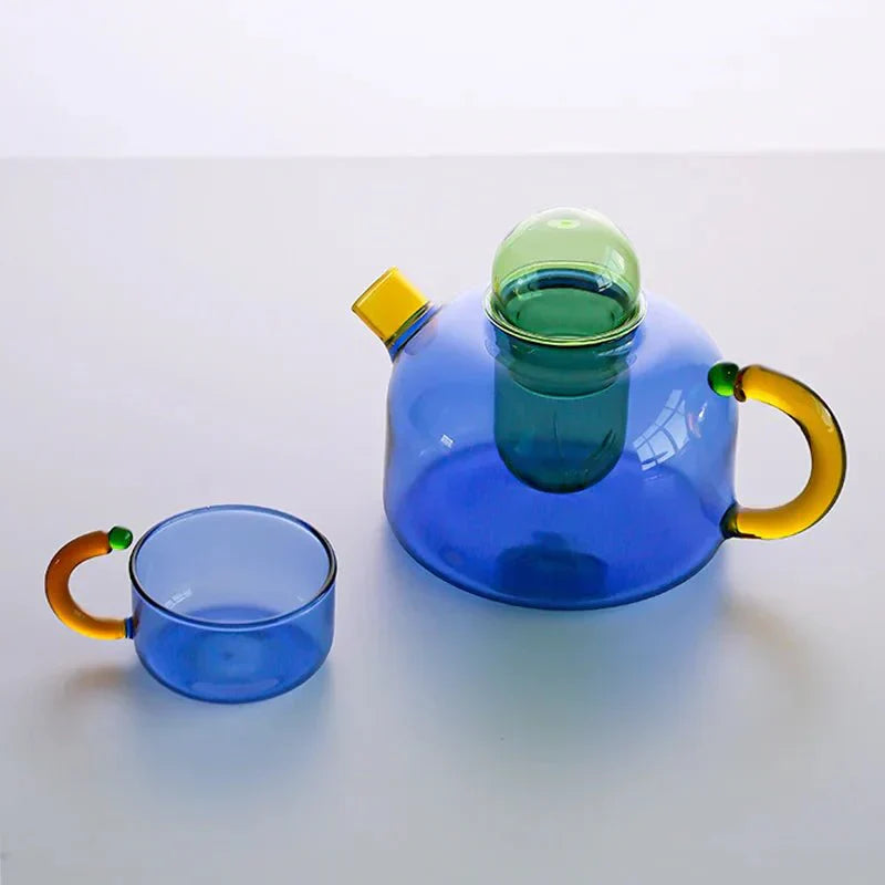 Conjunto de Chaleira e Caneca Translúcida de Cores Contrastantes