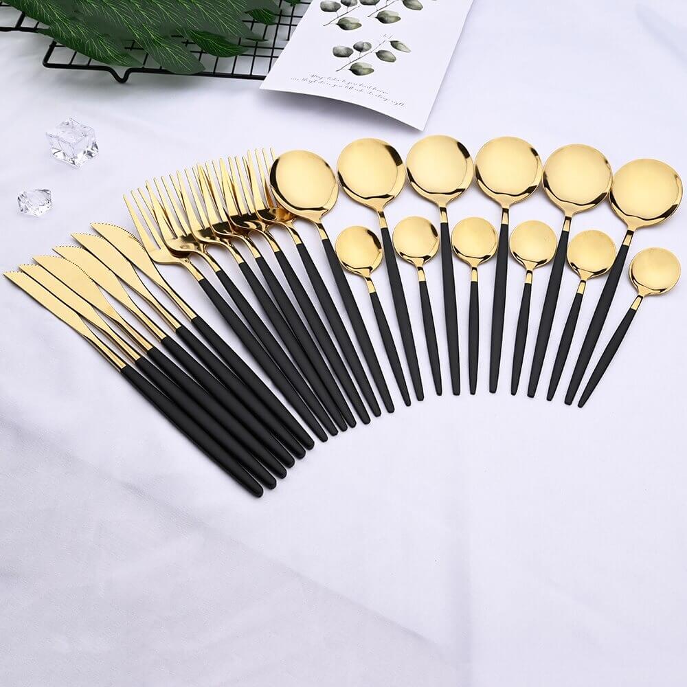 Modern Black Gold Flatware Set