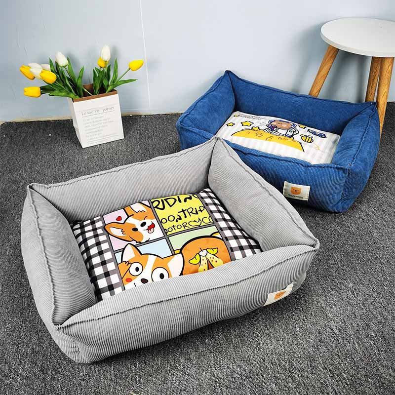 Paw Print Palace: Cute Printed Square Pet Bed