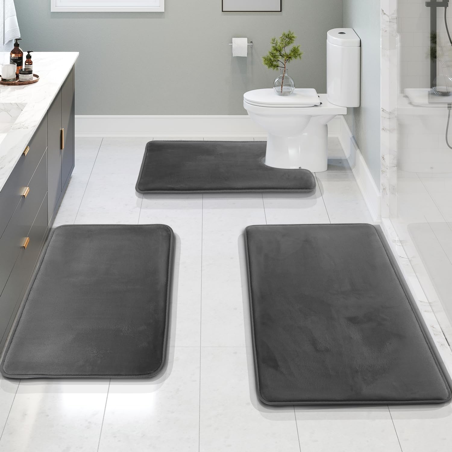 Set di 3 Tappetini da Bagno in Schiuma Memory di Velluto Lussuoso