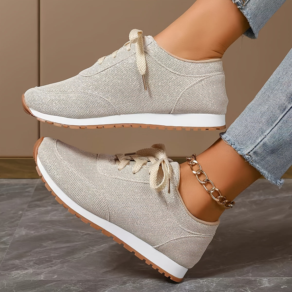 Sneakers effetto lino beige - Scarpe Nora