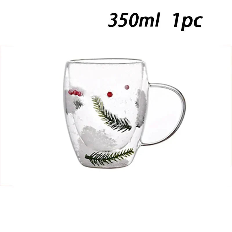 Double Wall Insulated Floral Glass Coffee Mugs