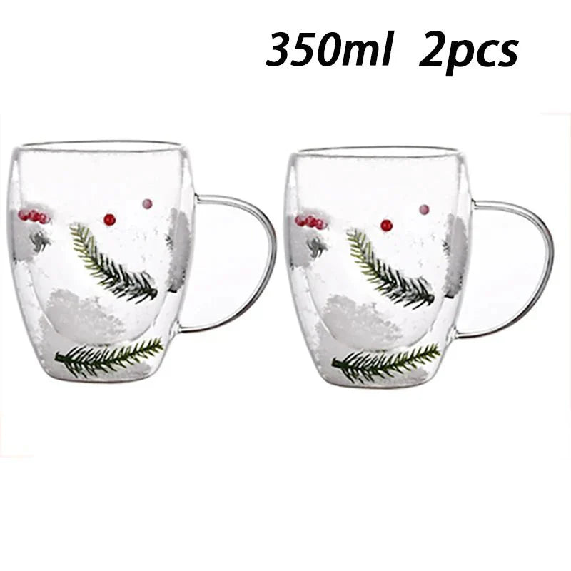 Double Wall Insulated Floral Glass Coffee Mugs