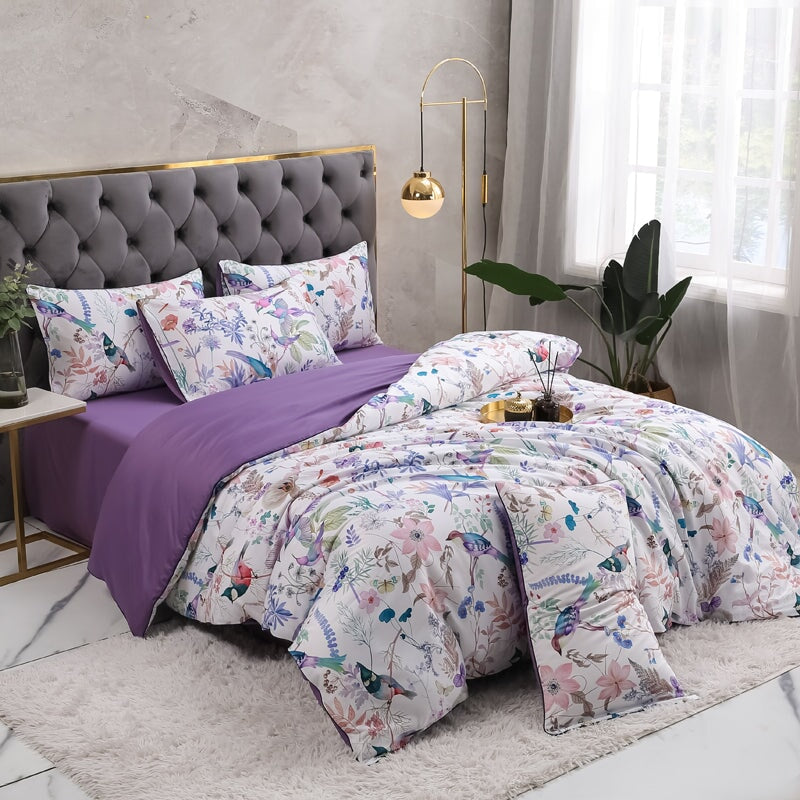 White Printed Egyptian Cotton Duvet Cover Set