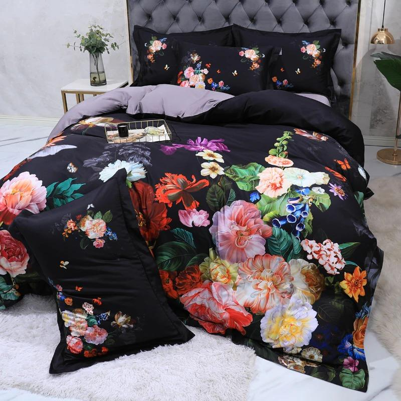 Black Printed Egyptian Cotton Duvet Cover Set