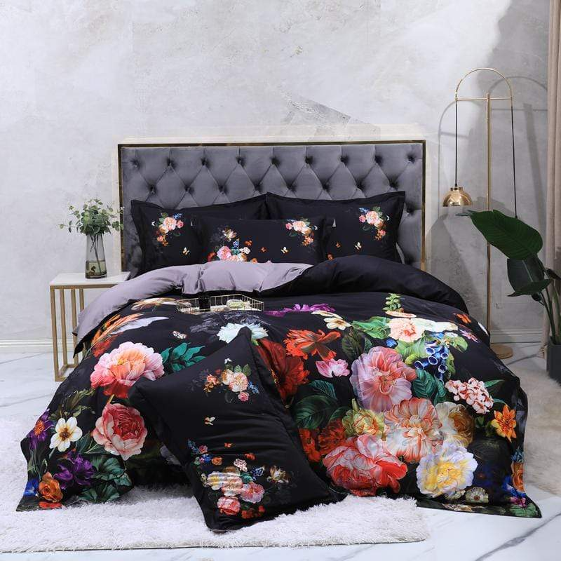 Black Printed Egyptian Cotton Duvet Cover Set