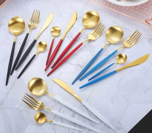 Luxury Stainless Steel 24-Piece Gold-Silver Cutlery Set