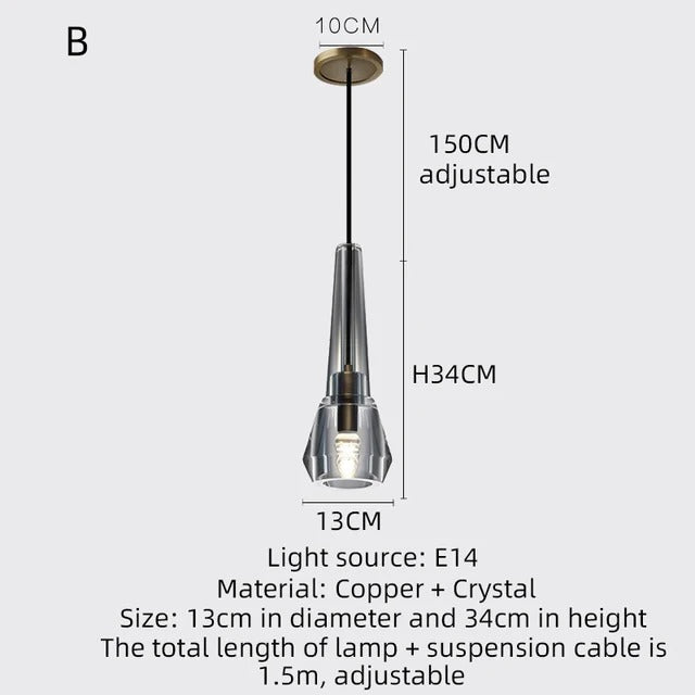 Single Benine - Lámparas colgantes LED posmodernas de cobre completo + cristal K9