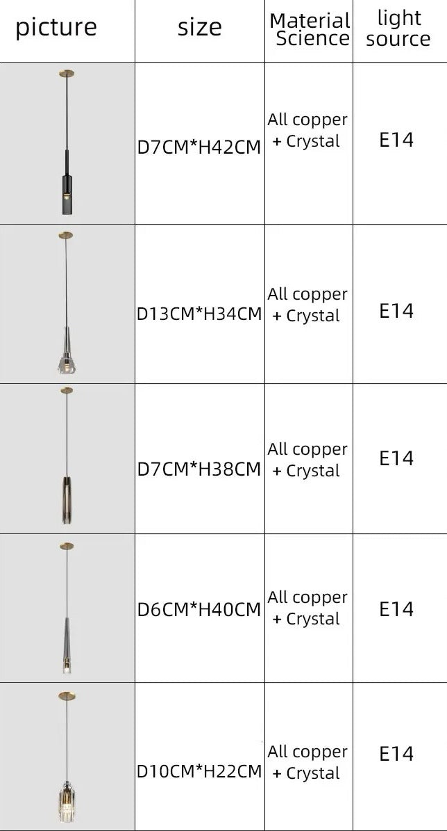 Single Benine - Lámparas colgantes LED posmodernas de cobre completo + cristal K9