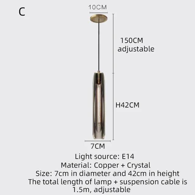 Single Benine - Lámparas colgantes LED posmodernas de cobre completo + cristal K9