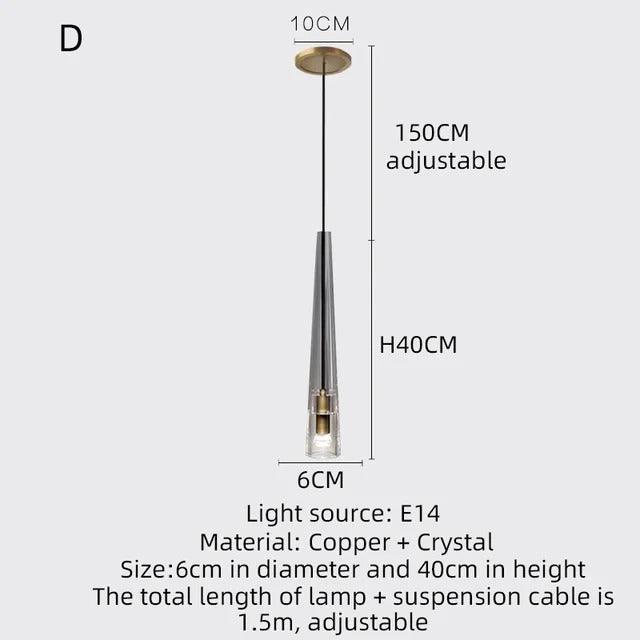 Single Benine - Lámparas colgantes LED posmodernas de cobre completo + cristal K9