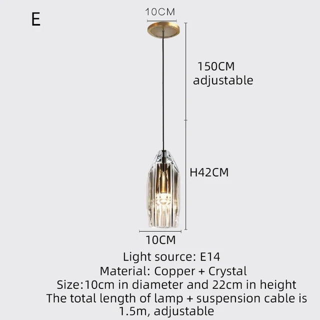 Single Benine - Lámparas colgantes LED posmodernas de cobre completo + cristal K9