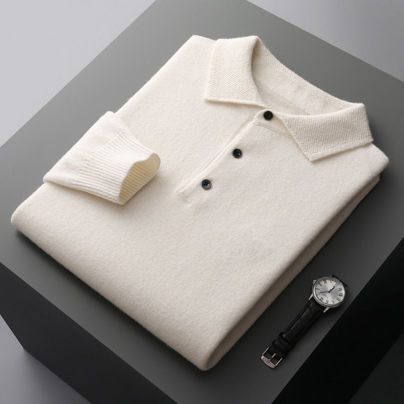 Cashmere/Merino Wool Long Sleeve Polo Shirt