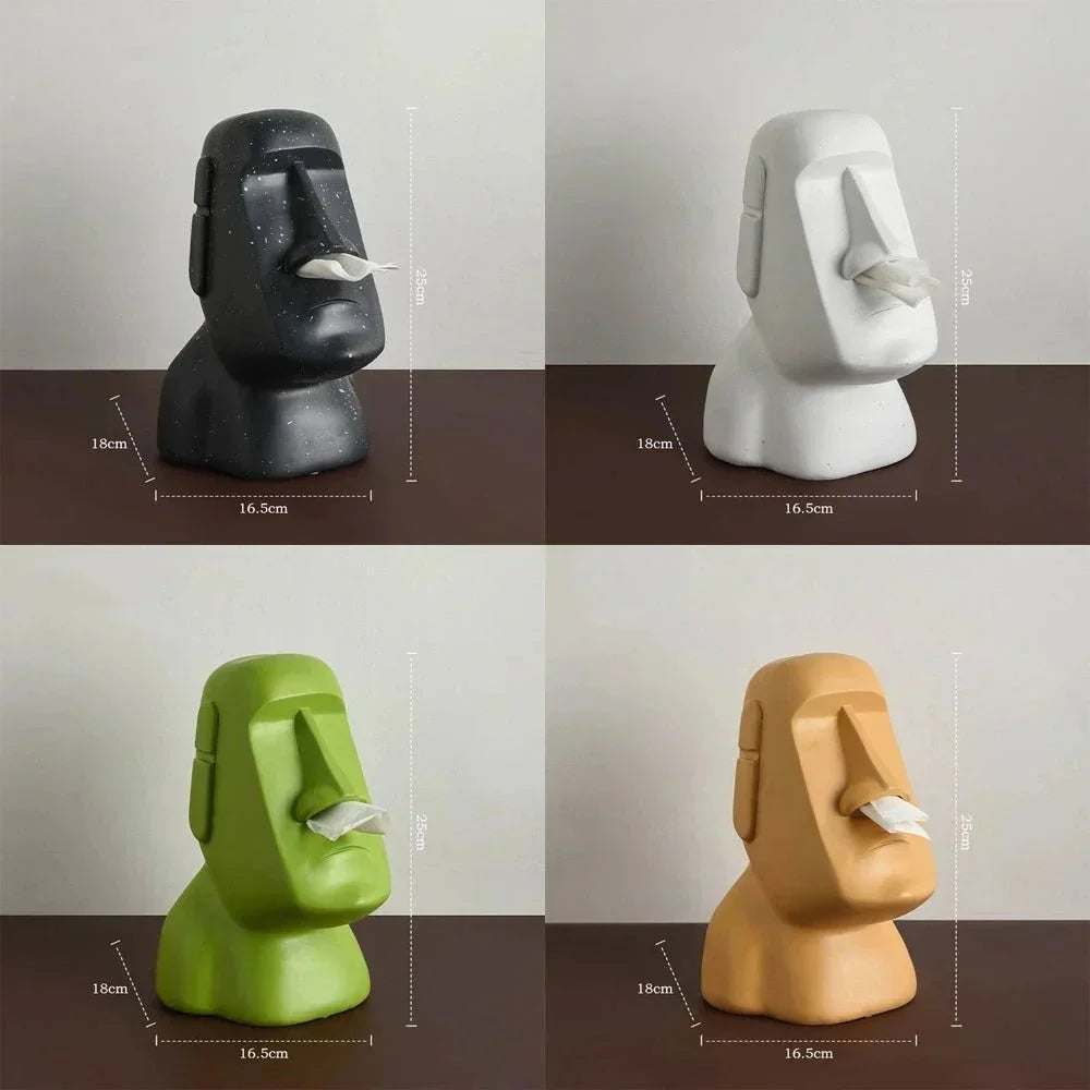 Cutie de țesuturi cu design de statuie în stilul Insulei Paștelui