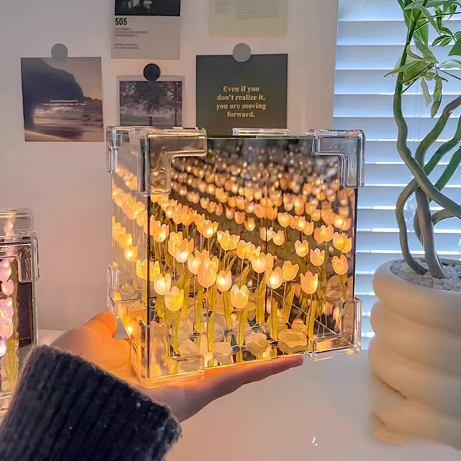 Kreativ DIY tulipanblomst tredimensjonal kube liten nattlampe