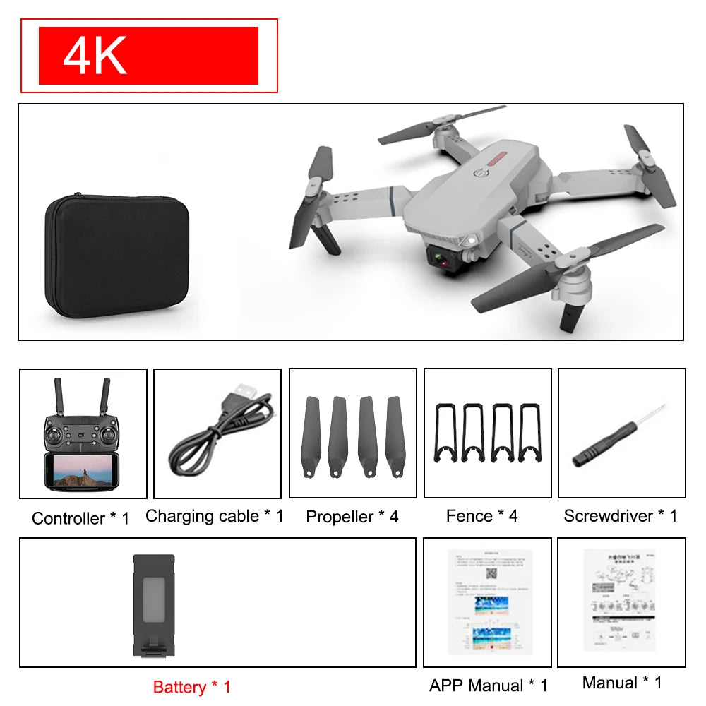 E88 Pro opvouwbare quadcopter-drone - WIFI FPV, HD 4K-camera, hoogtevaststelling