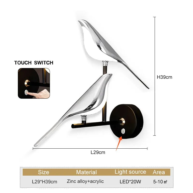 WingSpan - Lampada da parete Bird 360° girevole