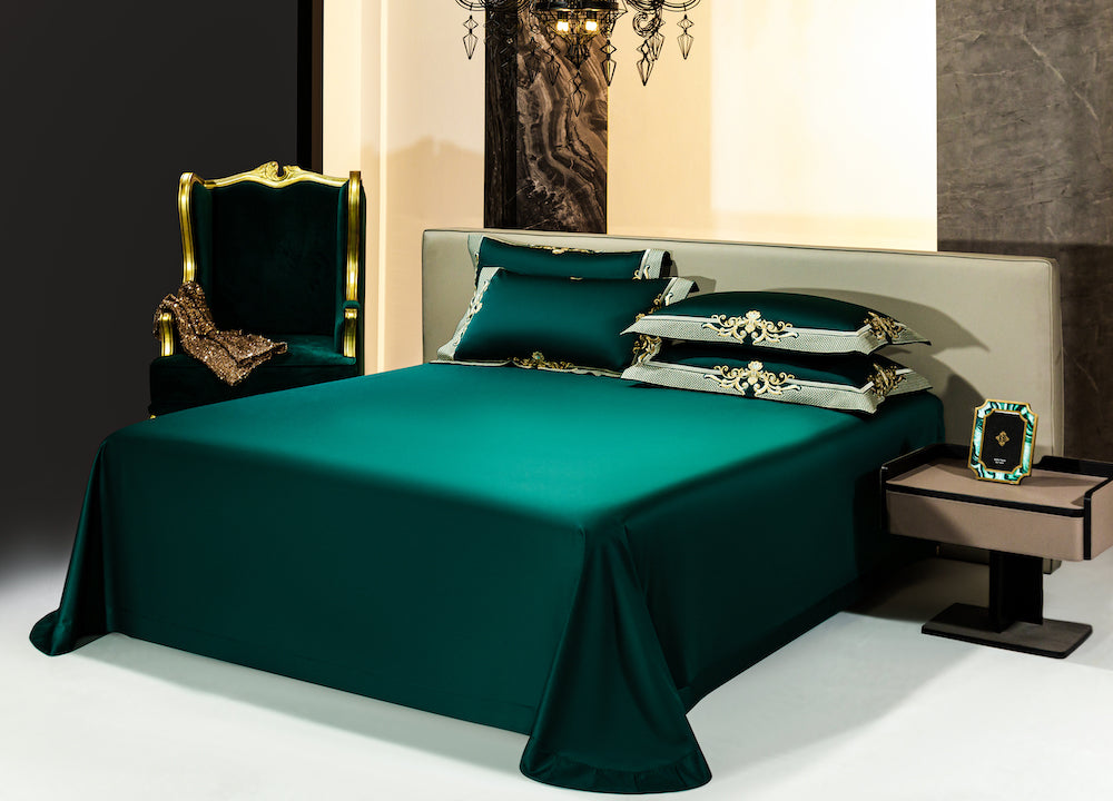 Emerald Green Golden Jacquard Duvet Cover Set