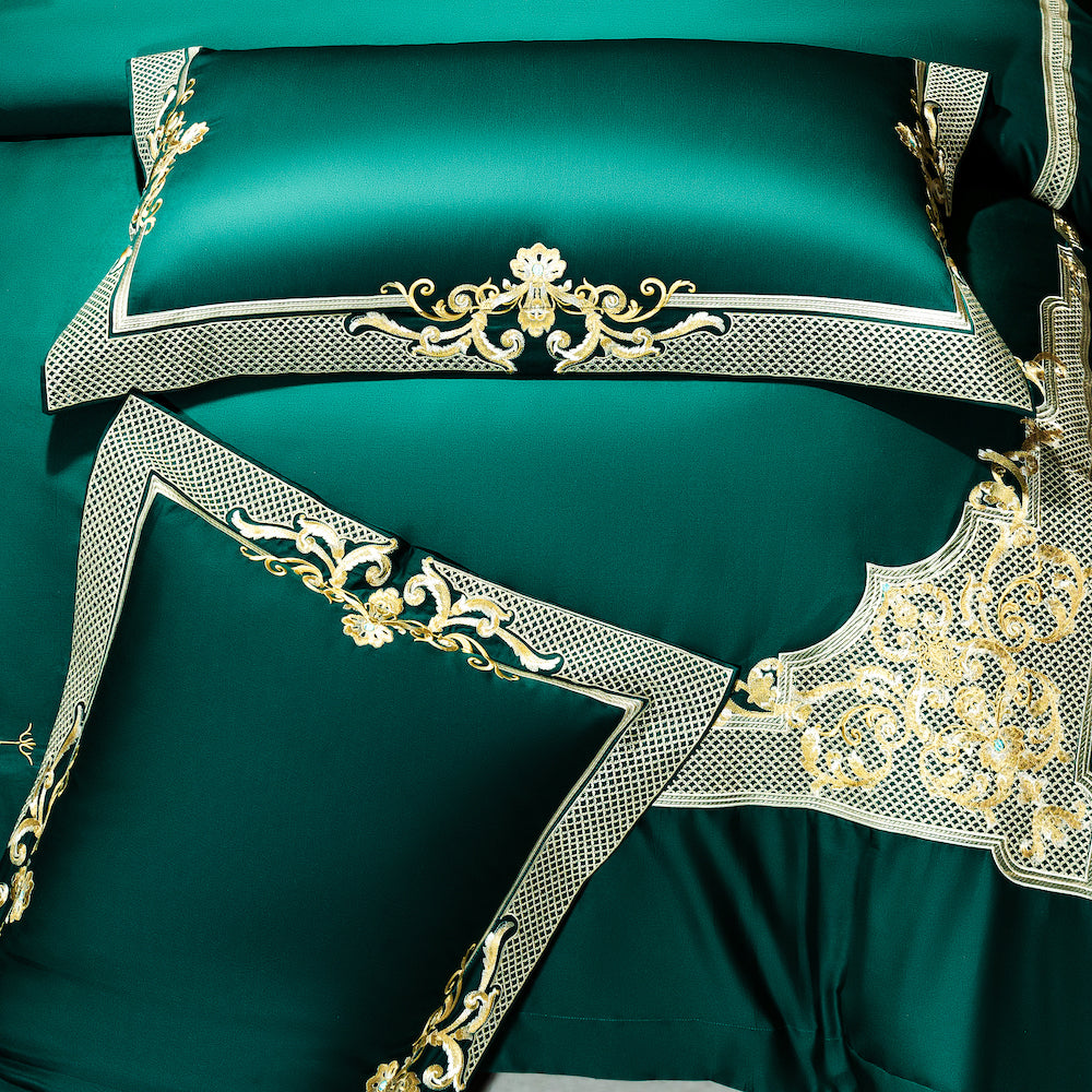 Emerald Green Golden Jacquard påslakanset